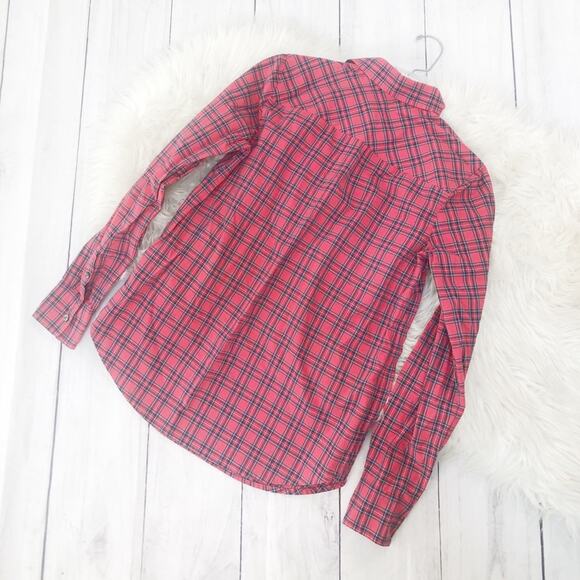 J. Crew Red Tartan Plaid Long-sleeved Button Up With Collar Shirt Size 2 - Picture 5 of 7